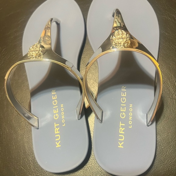 Kurt Geiger London Maddison T-Bar Metallic Silver and Blue Sandals Size 6 NEW - Picture 8 of 14
